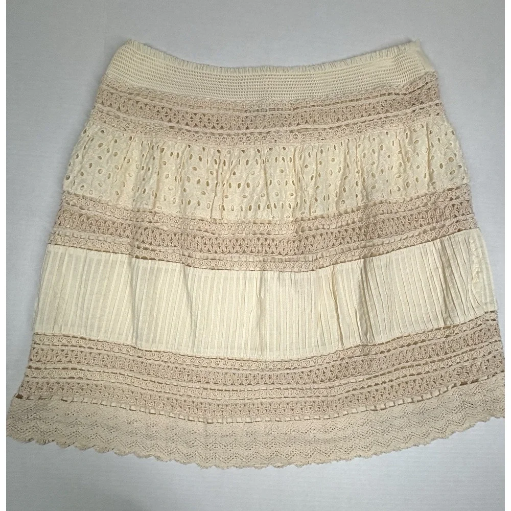 Scully Western Crochet Skirt‎ Womens Large Multi Panel Elastic Boho Ivory HC210